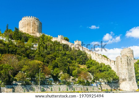 Ancient medieval castle Rumeli Hisari built on a hill above a Bosphorus in Istanbul in Turkey. The fortress was constructed by Ottoman Turks in 15th century before the siege of Constantinople