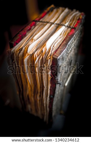 Ancient medieval manuscript. An old ancient book manuscript bible. Byzantine manuscript.