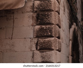 Ancient Medieval Stone Wall Corner, Rustic Texture