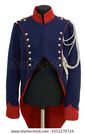 Ancient military coat of a Russian 18th century officer's officer isolated on white background. Isolated with clipping path.