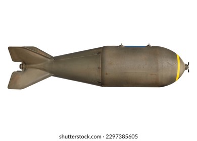 Ancient military green missile bomb isolated on a white background