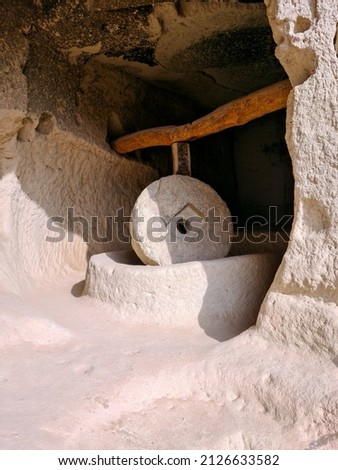 Ancient millstone tool for grinding in Cappadocia Turkey.