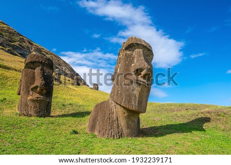 The ancient moai on Easter Island 2,000 miles off the coast of Chile