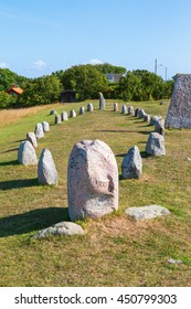 Ancient Monuments With Stone Ship On A Field