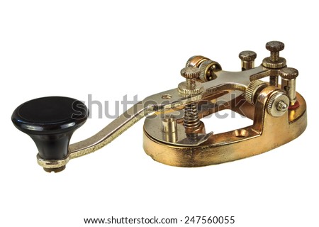 Ancient morse code telegraphy device isolated on a white background