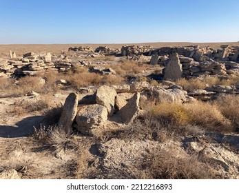 Ancient Nomad Burial Ground In Saigachy Reserve, Karakalpakstan