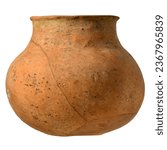 Ancient orange clay vase on white background