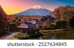 The ancient Oshino Hakkai village with Mt. Fuji in Autumn Season at Minamitsuru District, Yamanashi Prefecture, Japan.