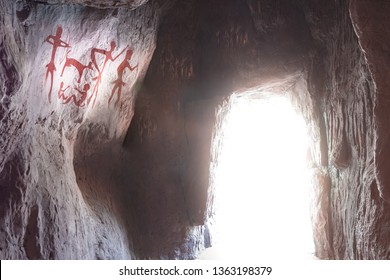 Ancient paintings the stone cave in concept light at the end the tunnel  concept image representing hope  faith humanity