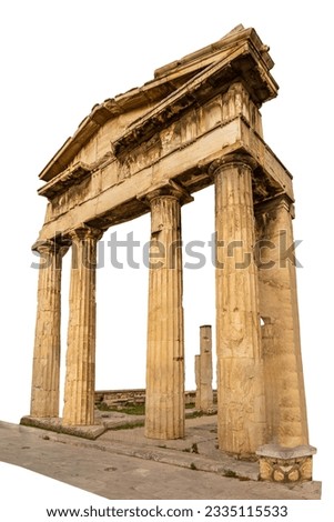 Ancient Roman Agora entrance pavilion with columns and tympanum on a white background