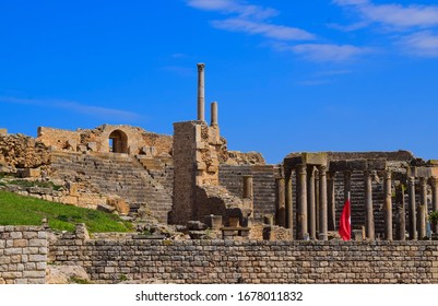 Ancient Roman Archaeological Site Of Dougga
The Capitol Is A Roman Temple From The 2nd Century CE, Dedicated To Rome's Protective Triad: Jupiter Optimus  Maximus,Juno Regina And Minerva Augusta.