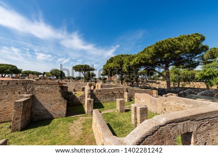 Ancient Roman buildings. Ostia Antica, Roman colony founded in the 7th century B.C. near Rome, UNESCO world heritage site. Latium, Italy, Europe

