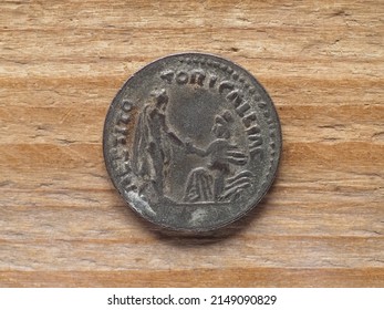 Ancient Roman Denarius Coin Reverse Side Showing Restoration Of Gaul By Emperor Hadrian Circa 130 BC