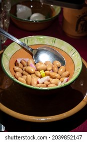 Ancient Roman Food Antipasto Beans Salad With Tomatoes, Onion, Vinegar And Olive Oil Close Up