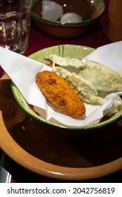 Ancient Roman Food Antipasto Fresh Salvia Leaves Deep Fried In Batter Close Up