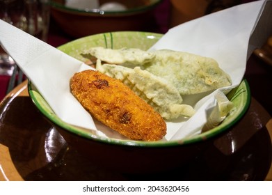 Ancient Roman Food Antipasto Fresh Salvia Leaves Deep Fried In Batter Close Up