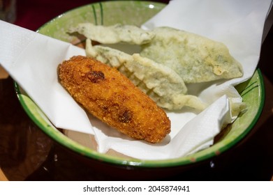 Ancient Roman Food Antipasto Fresh Salvia Leaves Deep Fried In Batter Close Up