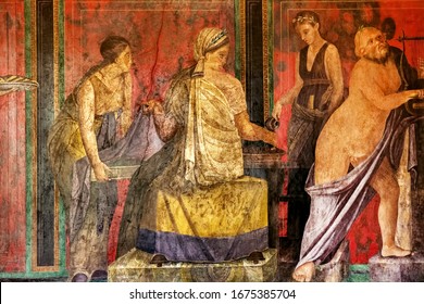 Ancient Roman Fresco In Pompeii Showing A Detail Of The Mystery Cult Of Dionysus