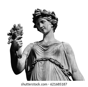 Ancient Roman Or Greek Neoclassical Statue Holding Wheat In Rome (isolated On White Background)