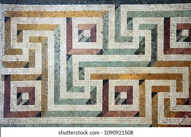 An Ancient Roman Mosaic Art Display In Colorful Pattern, Rome Italy