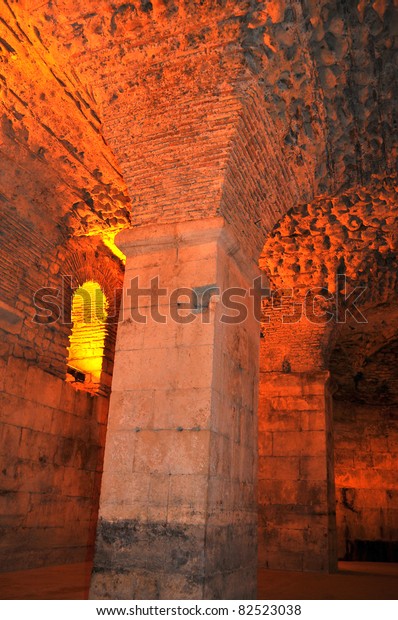 Ancient Roman Rectangular Pillar Supporting Vaulted Stock Photo