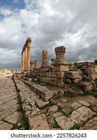 ancient Roman structures in Jerash city,Gerasa, Jordan, hippodrom, amphiteatre,theatres and columns of the ancient Roman civilization made out of marble stone and sand stone