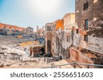 Ancient Roman theater in Catania, SIcily, Italy. Built from the limestone and black lava.