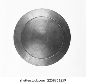 ancient round iron shield isolated on white background