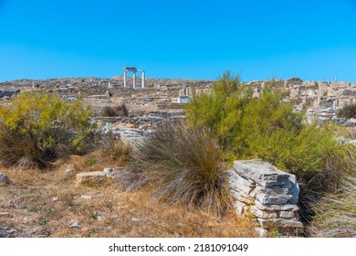 Ancient Ruins At Delos Island In Greece