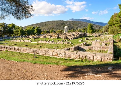 The ancient ruins of the gymnasion or gymnasium at the sacred city, sanctuary and healing center of Epidaurus on the Saronic Gulf of Greece.