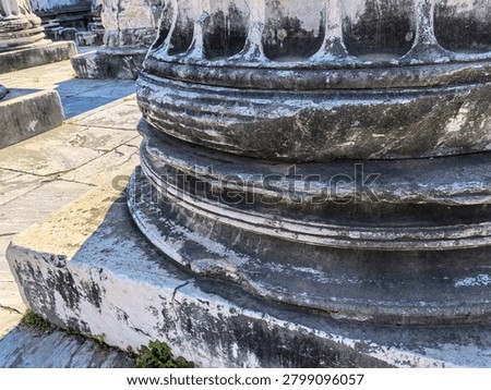 Ancient ruins and massive ionic columns of the Hellenistic Temple of Apollo at the sanctuary of Didyma in Turkey.