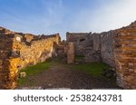 Ancient ruins of Pompei city, Naples, Italy. View of ancient city of Pompeii, Pompei is ancient Roman city destroyed from eruption of Mount Vesuvius in 1st century, Naples, Italy