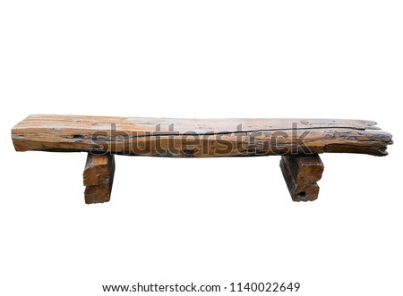 Ancient rural bench from logs. isolated on white background. (clipping path)