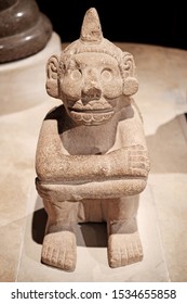 An Ancient Sandstone Statue Of Aztec Seated Figure Of A Death Cult Idol. 