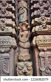Ancient sculptur of Nagarani (Snake Queen) , easily mistaken by Westerners for a mermaid.
Hindu Temple.
Bhubaneshvar, Odisha, Inida.