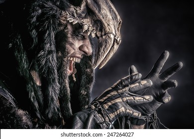 Ancient Shaman Warrior. Ethnic Costume. Paganism, Ritual.