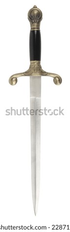 Ancient short sword dagger old knife isolated on white background. Aged weapon concept