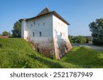 The ancient Spasskaya Tower of the Vyazma Kremlin on a sunny July morning. Vyazma. Smolensk region, Russia