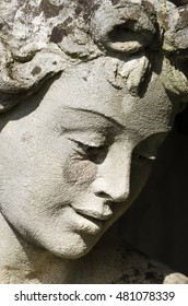 Ancient Statue And Face Of Demeter, Goddess Of Harvest, Agriculture, Nature And Seasons In Greek Religion And Mythology. Sculpture Of One Of The Twelve Olympians, Major Deities Of Greek Pantheon.