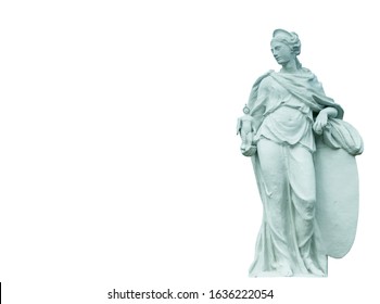 Ancient statue of the goddess of victory Athena isolated on white background. 