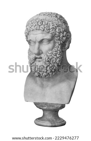 Ancient statue Heracles head isolated photo with clipping path. Plaster sculpture man face