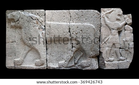 Ancient stone bas-relief with Lion (Aslan) of late Hittite period in the Istanbul Archaeology Museum in Istanbul, Turkey Stock photo © 