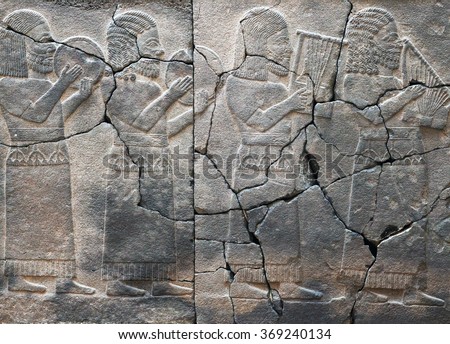 Ancient stone bas-relief with musicians, late Hittite period (Aramaean, 8th Cent. B.C.) in Istanbul Archaeological Museum, Turkey Stock photo © 