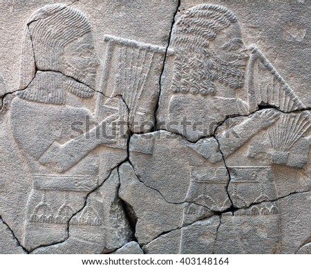 Ancient stone bas-relief with musicians of late Hittite period (Aramaean, 8th Cent. B.C.) in Istanbul Archaeological Museum, Turkey Stock photo © 