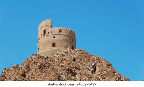 Ancient Stone Castle Tower On Rocky Hill Clear Blue Sky Day - Powered by Shutterstock