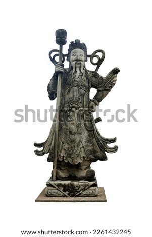 The ancient stone of Chinese warrior statues isolated on white background.