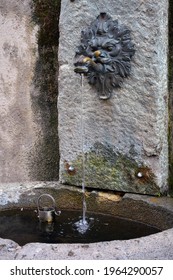 Ancient Stone Drinking Fountain Of Fresh Mountain Water  With Lion And Fish Shaped