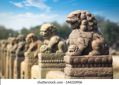 Ancient Stone Lion On Beijing Marco Polo Bridge,China