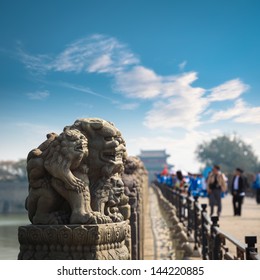 Ancient Stone Lion On The Marco Polo Bridge In Beijing,China