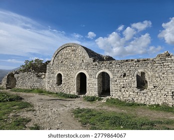 Ancient Stone Ruins Under a Dramatic Blue Sky